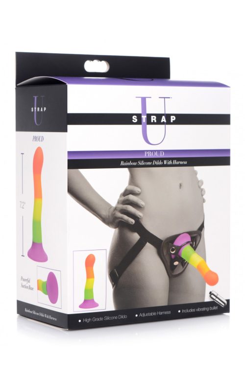 STRAP U - PROUD RAINBOW SILICONE DILDO WITH HARNESS