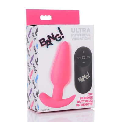 BANG! 21X Vibrating Silicone Butt Plug w/ Remote Control - Pink