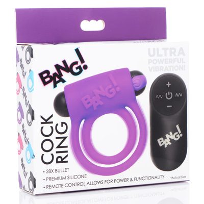 BANG! Silicone Cock Ring & Bullet w/ Remote Control - Purple