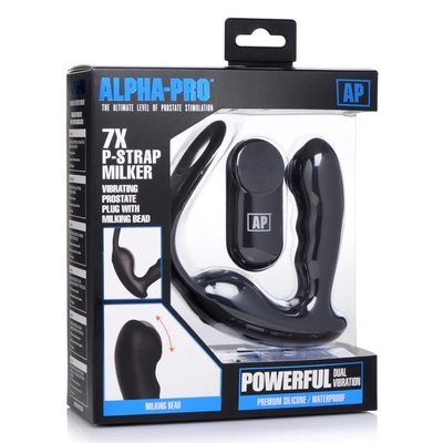 AP 7X P-Strap Milker Vibrating Prostate Plug w/Milking Bead & Cock & Ball Ring