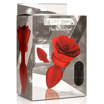 BOOTY SPARKS - 28X SILICONE VIBRATING ROSE ANAL PLUG W/ REMOTE - MEDIUM