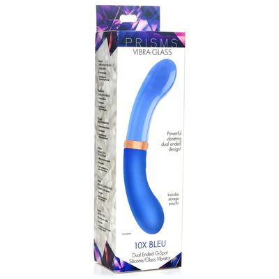 PRISMS - VIBRA-GLASS 10X BLEU DUAL ENDED G-SPOT SILICONE/GLASS VIBRATOR