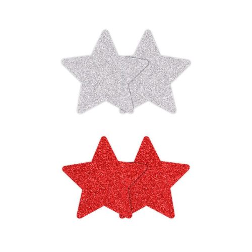 PRETTY PASTIES - GLITTER STARS - RED/SILVER - 2 PAIR