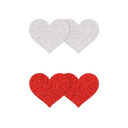PRETTY PASTIES - GLITTER HEARTS - RED/SILVER - 2 PAIR