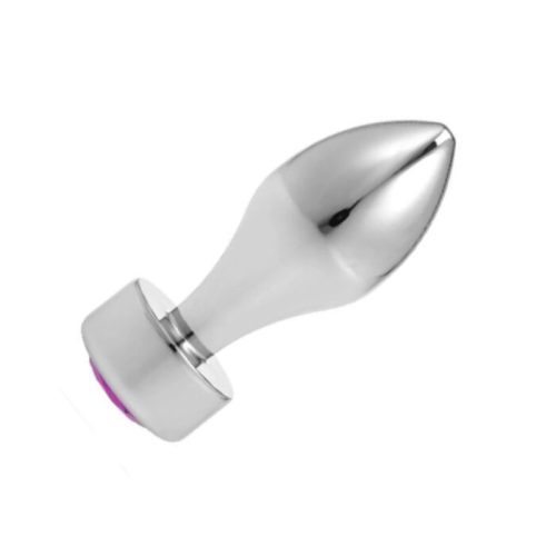PLUG ANAL PLATA - BASE REDONDA - GEMA MORADA