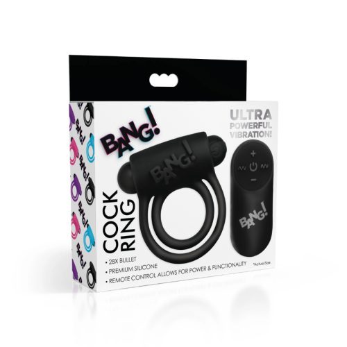 BANG! SILICONE COCK RING & BULLET W/ REMOTE CONTROL - BLACK