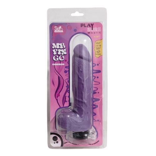 VIBRADOR RECARGABLE CON TESTÍCULOS MR PINGO MORADO 7.9" - PLAYSURE