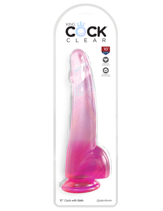 King Cock Clear 10" with balls - Pink - Imagen 2