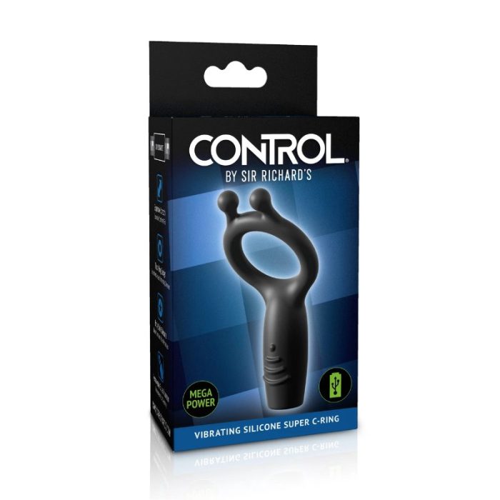 SIR RICHARD'S CONTROL VIBRATING SILICONE SUPER C-RING - BLACK